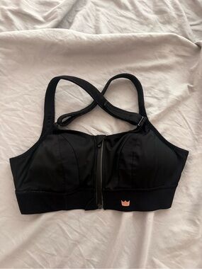 She Fit High Impact Black Front-Zip Sports Bra with Crossback Straps